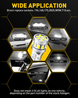 YONGMING 194 T10 W5W Led Lampadina 12V Bianco Super Brillante 6500K CANBUS 168 Lampadine Di Ricambio Led A Cuneo Libero Da Errori Per L'interno Dell'auto