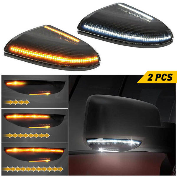 Sequential LED Side Mirror Turn Signal Lights – Smoked Lens, For Ford F-150 2009-2014, Dynamic Amber & White