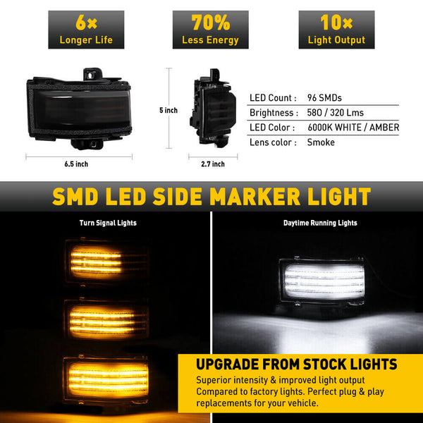 2pcs LED Side Mirror Lights for Ford 1522 F150, 1722 F250450 Super