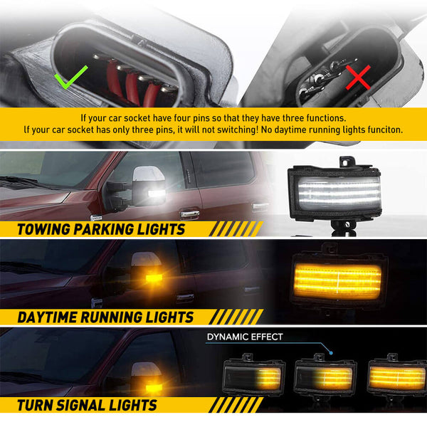 2pcs LED Side Mirror Lights for Ford 1522 F150, 1722 F250450 Super