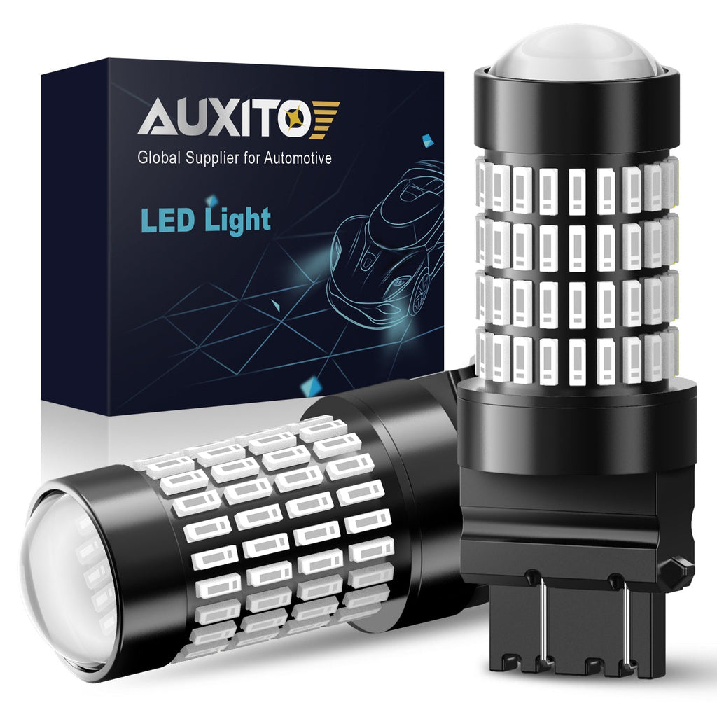 AUXITO 2x 3157 144-SMD LED Bulbs – 6000K White For Tail, Brake, Reverse, Turn Signals