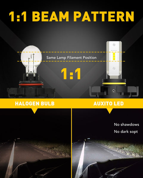AUXITO 5202 LED Fog Light Bulbs - 6500K Cool White 6000LM 300% Brighter Replacement