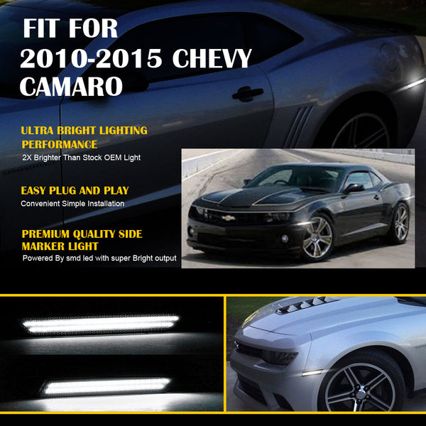 Venom Inc. White LED Rear Side Marker Light Set For 2010-2015 Chevy Camaro – Clear Lens/Chrome Housing