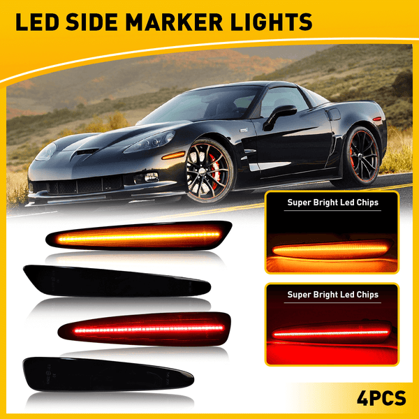 For 2005-13 Chevy Corvette C6 Smoked Front Rear Amber Red LED Side Marker Lights - Foto 7