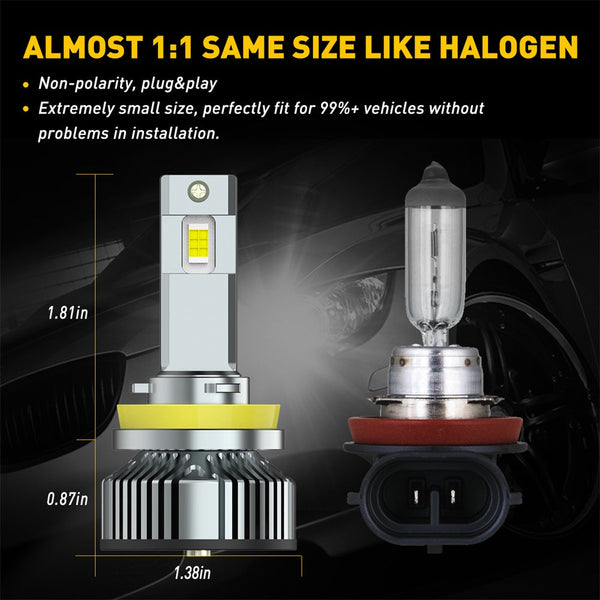 H11 LED Bulb Headlight Forward Lighting 400% Brighter, Mini Size, 80W 16,000LM Per Pair, CanBus Ready, Beam Adjustable Lamp H11 LED Bulb Headlight Forward Lighting 400% Brighter, Mini Size, 80W 16,000LM Per Pair, CanBus Ready, Beam Adjustable Lamp