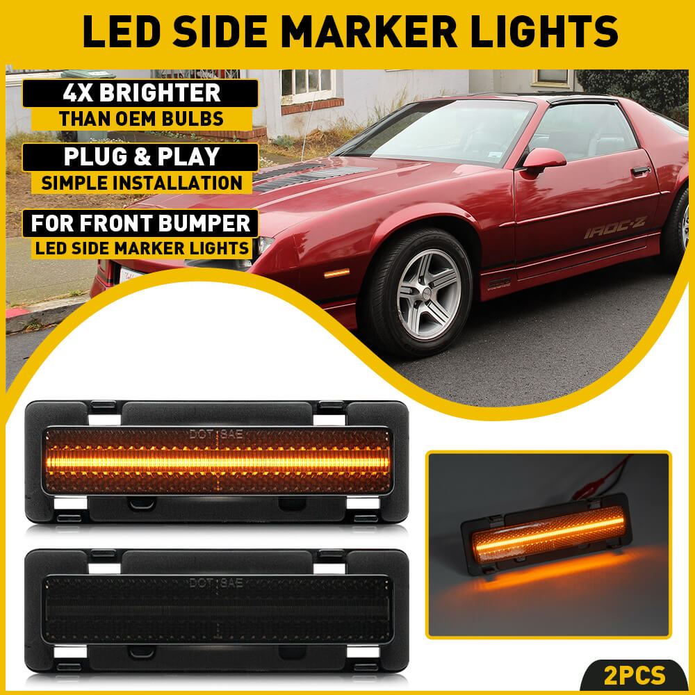 Smoked LED Side Marker Lights For Chevy Camaro 1970-1977 – Amber/Red, Front & Rear, 4pc Kit