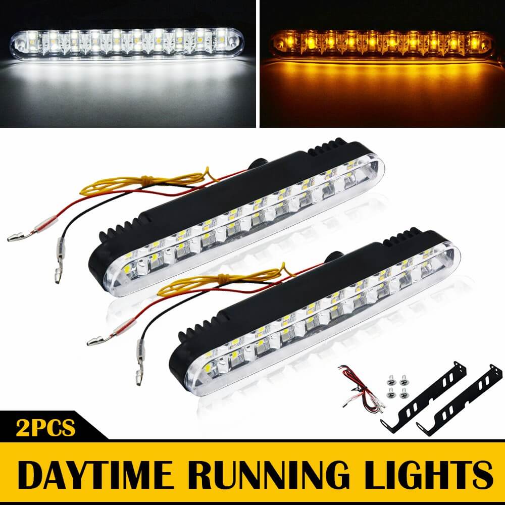 Universal LED Daytime Running Lights Kit White Light Turn Signal Amber ...